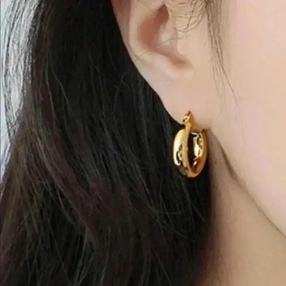 COPY - Gold Tube Chunky Hoop Earrings - Picture 2 of 5